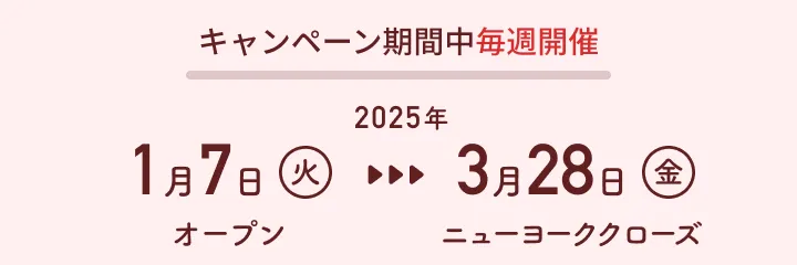 キャンペーン期間中毎週開催：2025年1月7日（火）オープン〜2025年3月28日（金）ニューヨーククローズ