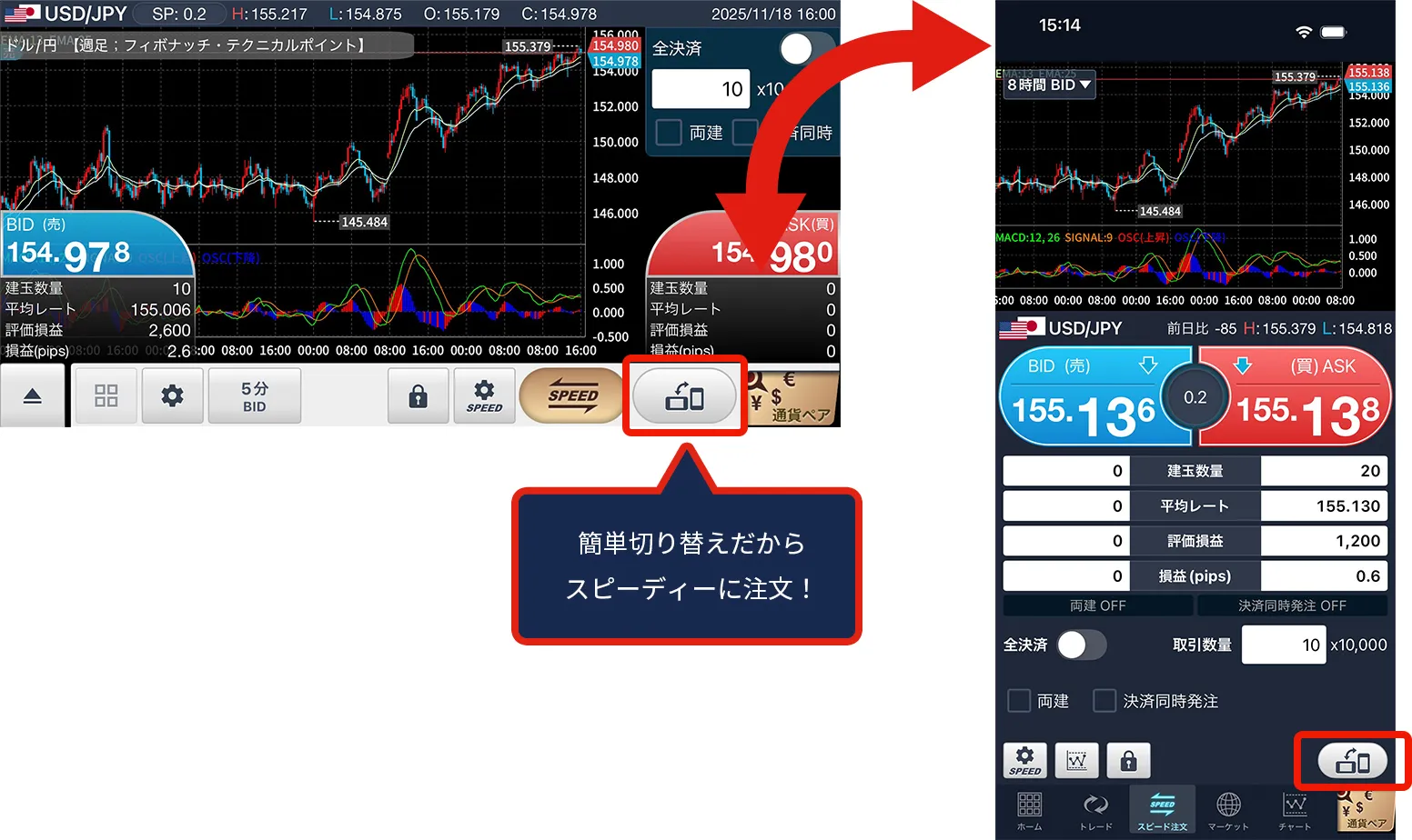 簡単切り替えだからスピーディーに注文!